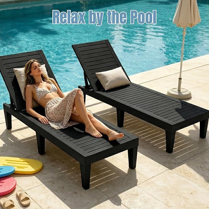 Lounge Chair Outdoor, High-Impact PP 5 Position Adjustable Tanning Chair