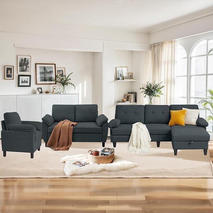 84" Convertible Sectional Sofa Set, 3 Seat L Shaped Couch