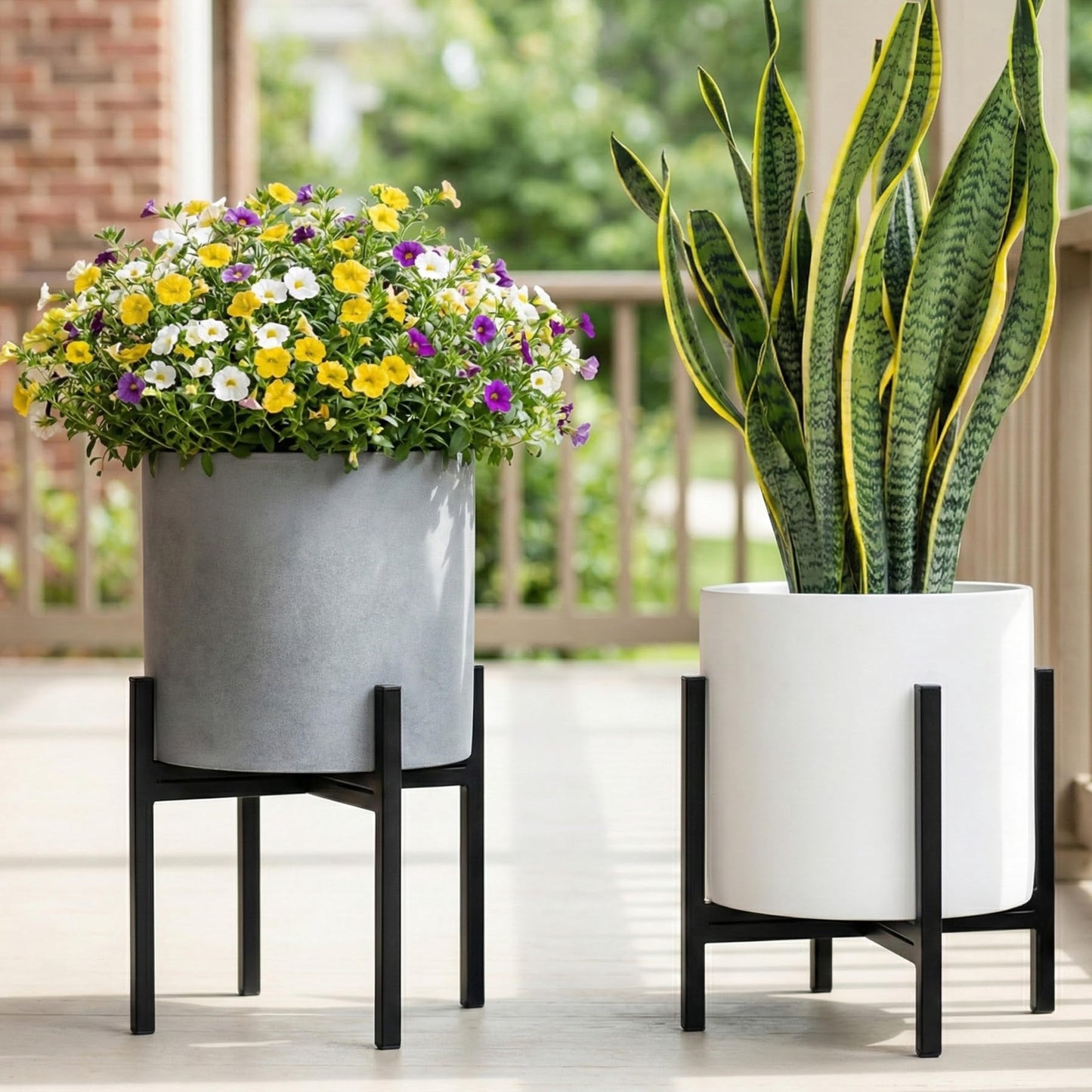 FaithLand Mid Century Plant Stand Indoor Outdoor (EXCLUDING 10" Plant Pot), Metal Planter Stand, Potted Plant Holder, Black, Hold Up to 10 Inch Planter - Fits Snake Plant - Upgraded Design.