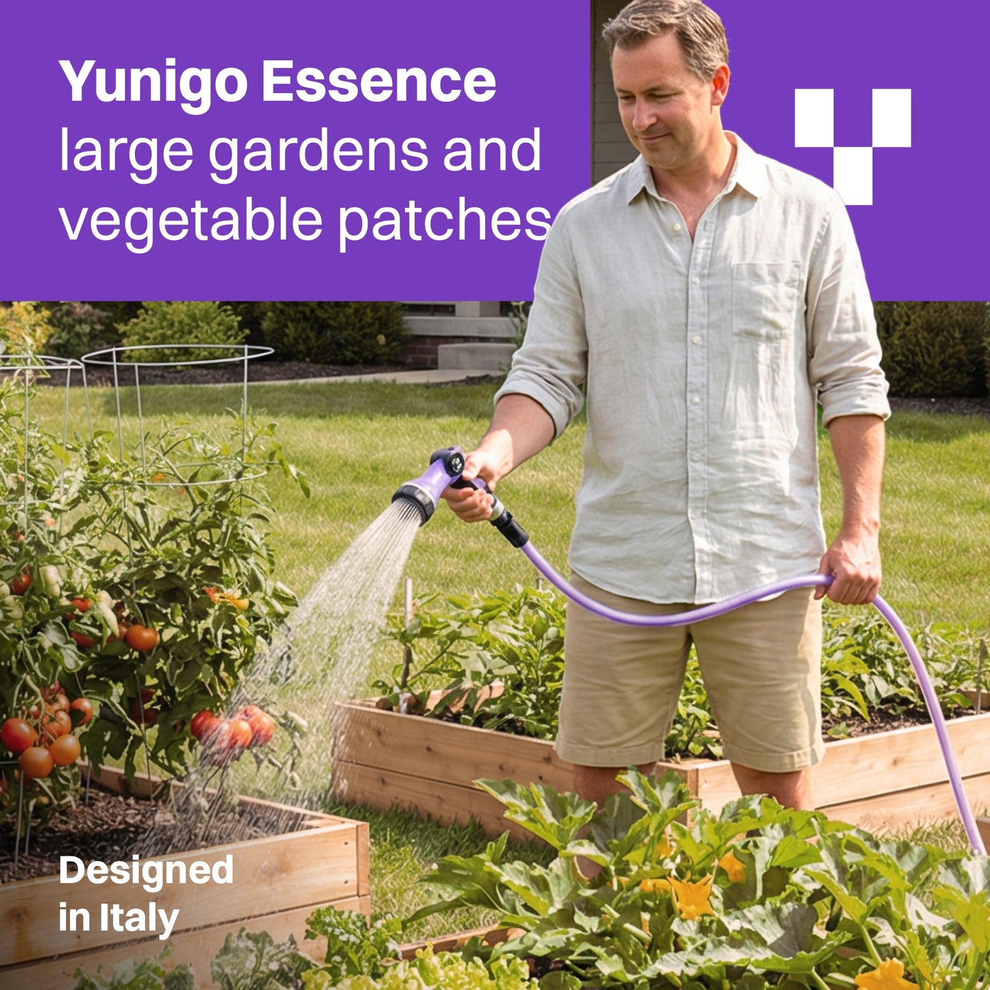 YUNIGO ESSENCE 5/8" 75ft Hybrid Purple Garden Hose – No-Kink Abrasion-Resistant with Durable Aluminum Fittings & Spray Nozzle, Ideal for Intensive Home & Garden Watering