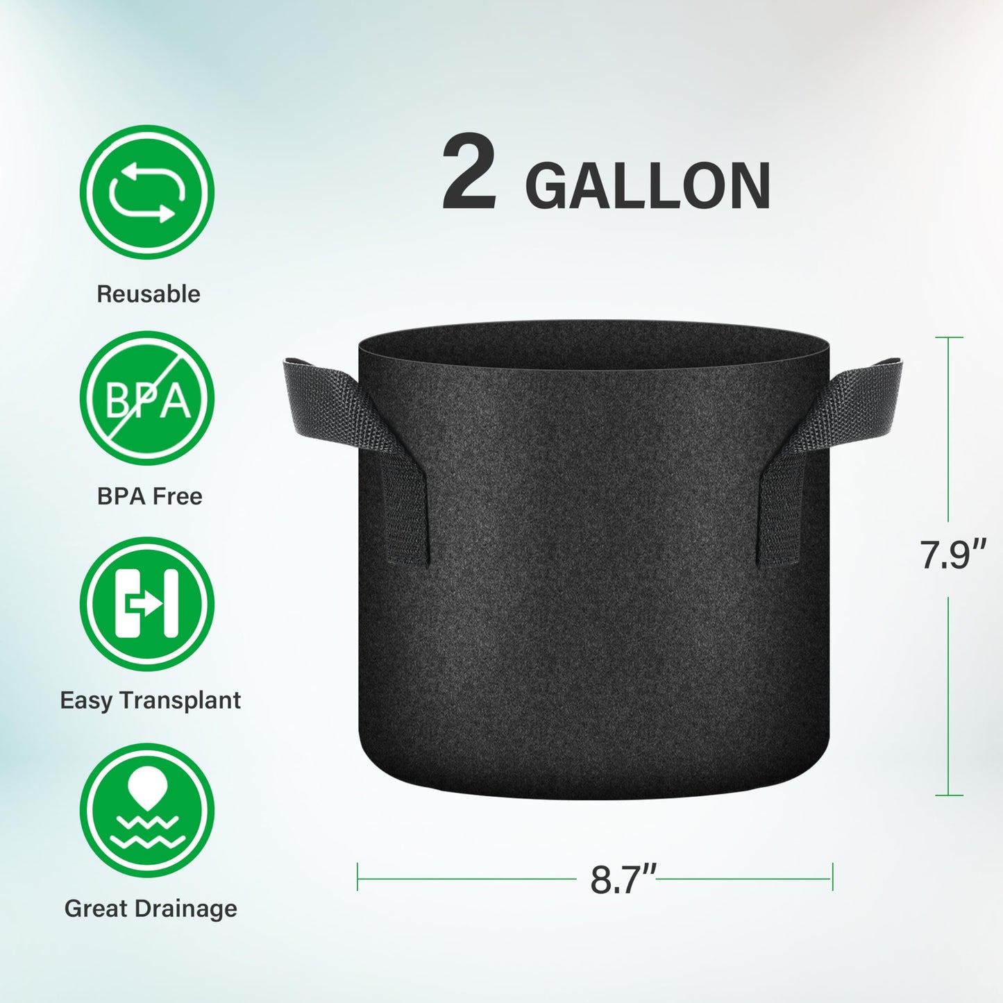 YSSOA 5-Pack 2 Gallon Grow Bags, Aeration Nonwoven Fabric Plant Pots with Handles, Heavy Duty Gardening Planter for Potato, Tomato, Vegetable and Fruits, Black 2024 Version