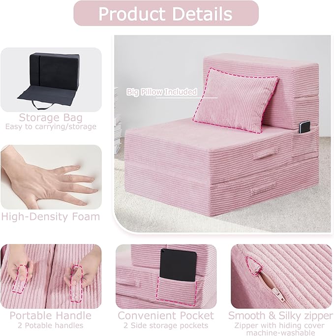 Folding Sofa Bed, 4 in 1 Convertible Sleeper Chair