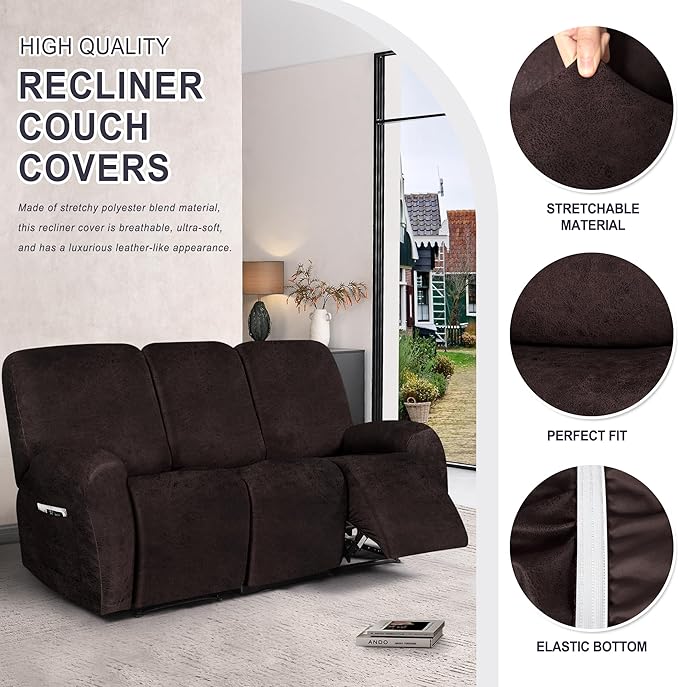 ANARACHON Leather Look Recliner Couch Cover, 8-Pieces Stretch Recliner Sofa