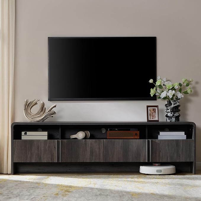 AMERLIFE 70" Modern TV Stand for TVs up to 80", Fluted Wood Entertainment Center