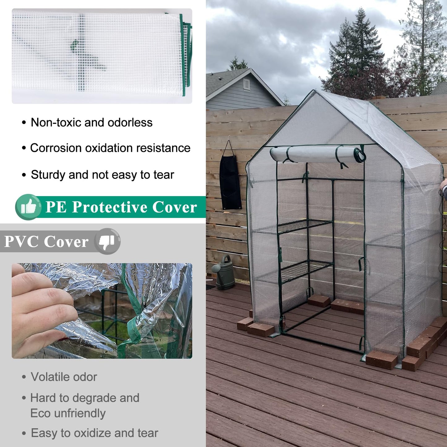 Greenhouse, Portable Mini Walk-in Green House for Outdoors with Roll-up Zipper Door, Anchors, and UV-Resistant Cover