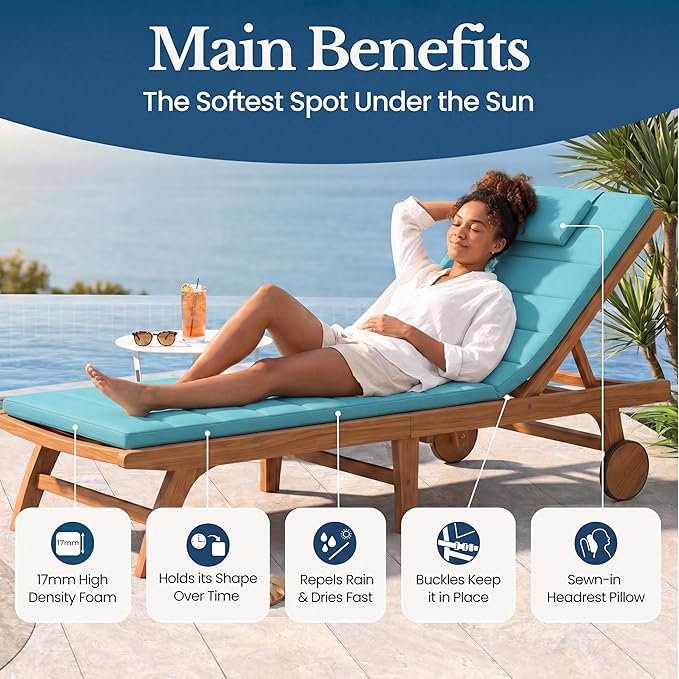 Quilted Chaise Lounge Outdoor Patio Furniture Cushions | Water-Resistant Patio