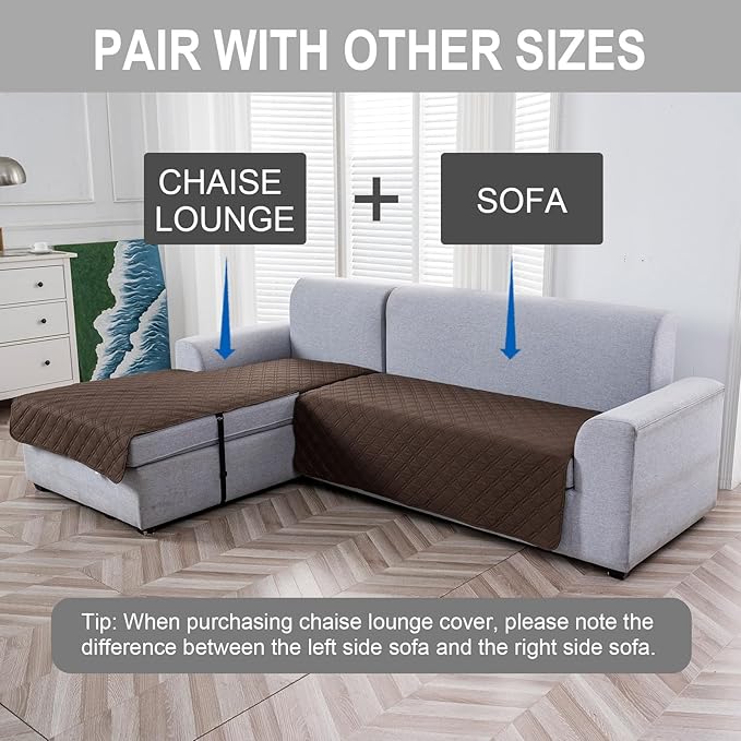 Genina L Shape Couch Cover, Sectional Couch Chaise Covers, Waterproof Washable