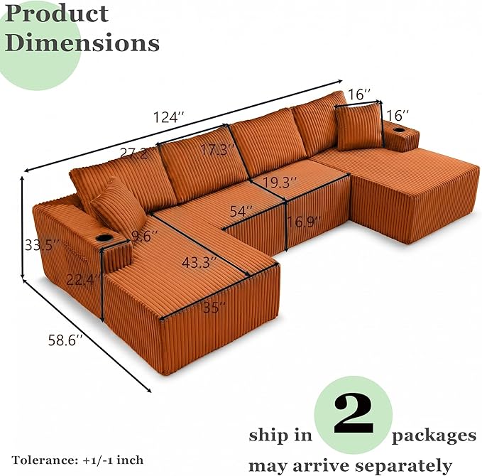 124" Oversized Sectional Couches