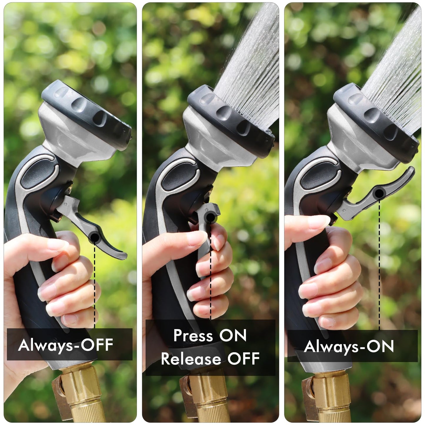 RESTMO Hose Nozzle with Easy Self-Lock Trigger, Heavy Duty Metal Water Hose Sprayer with 9 Spray Patterns and On/Off Valve, Ideal for Outdoor Lawn & Garden Watering, Car & Pet Washing, Silver