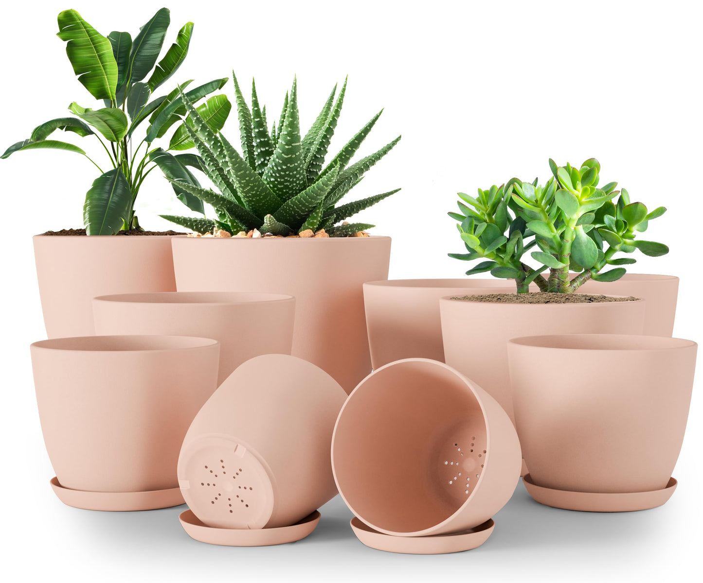 Utopia Home - Plant Pots Indoor with Drainage - 7/6.6/6/5.3/4.8 Inches Home Decor Flower Pots - Plastic Planters for Indoor Plants, Cactus, Succulents Pot (Pink, Pack of 10)