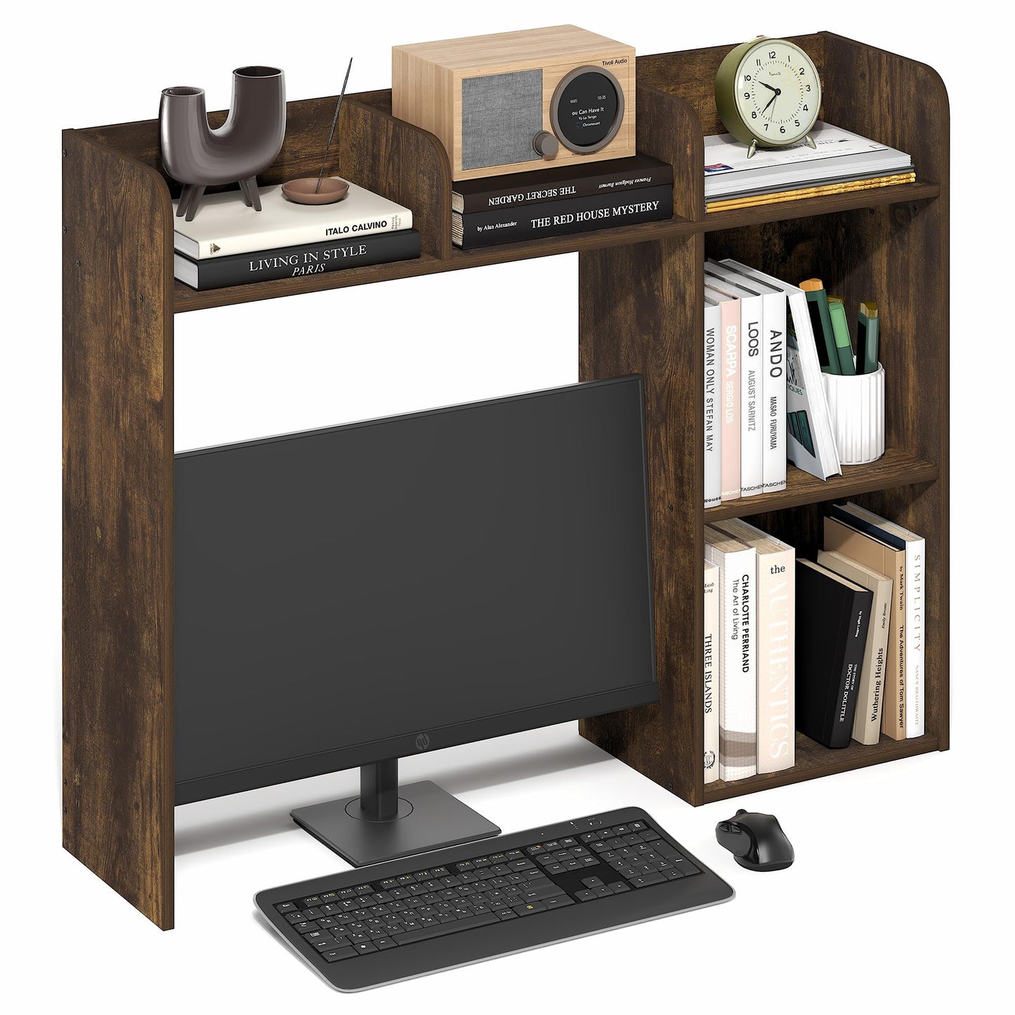 Furinno Classic Desk Shelf, 5-Shelf Desktop Hutch, Book Shelf, 3-Tier Desk Organzier, for Office Supplies, Office Desk Accessories, for Home Office, College, Dorm, White