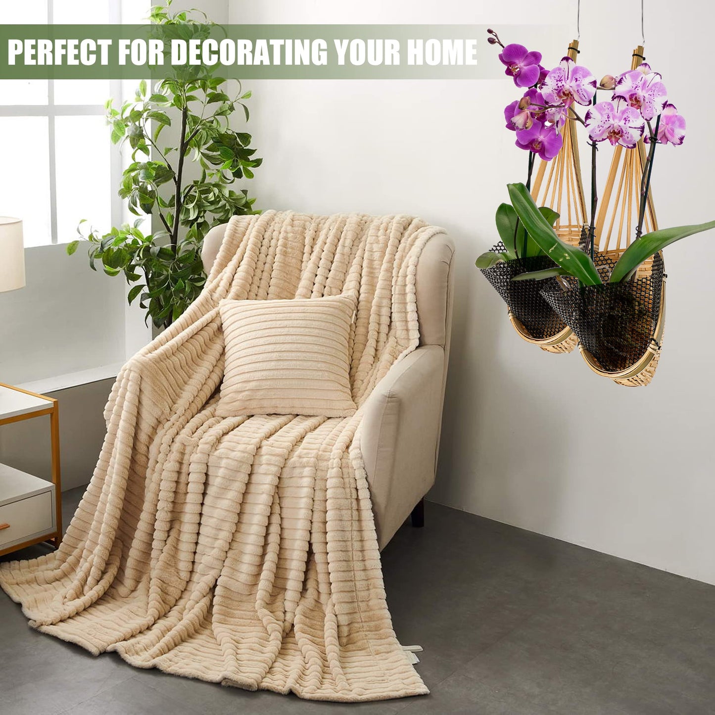 lanccona Orchid Hanging Planter 5 Inch 6 Pack with Bird Nest Style Plant Hangers, Handmade Thai Bamboo Woven Hanging Orchid Basket for Trellis Gazebo Indoor Outdoor