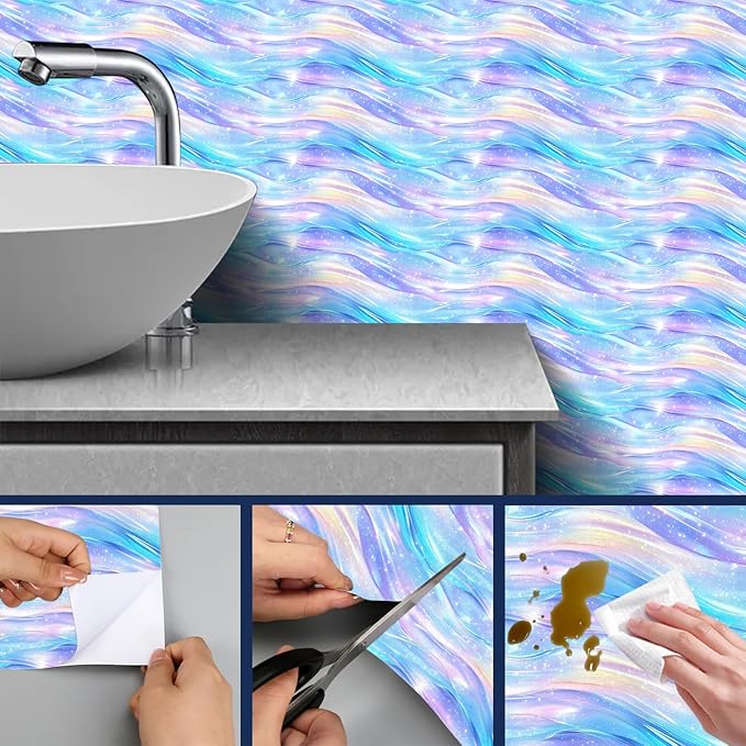 HOMETITUTE Pastel Blue Purple Dream Wave Wallpaper Peel and Stick Contact Paper