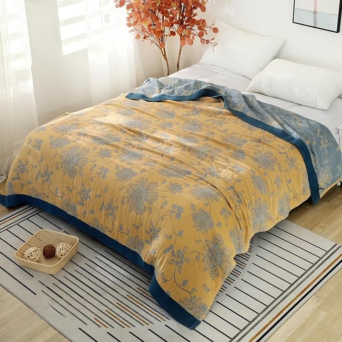 LUTBM Boho Throw Blanket for Bed 100% Cotton Ultra Soft Rustic Quilt Summer