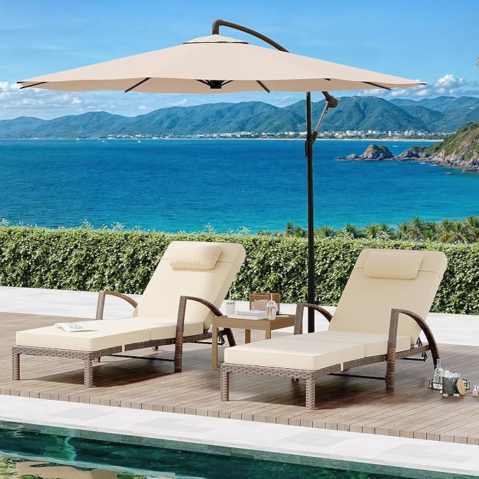 GarveeLife 2-Piece Rattan Patio Folding Chaise Lounge, 5-Position Adjustable