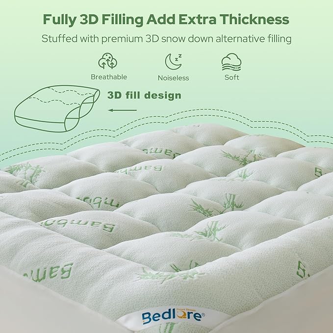 BEDLORE Twin Mattress Topper Viscose Derived from Bamboo, Thick Pillow Top