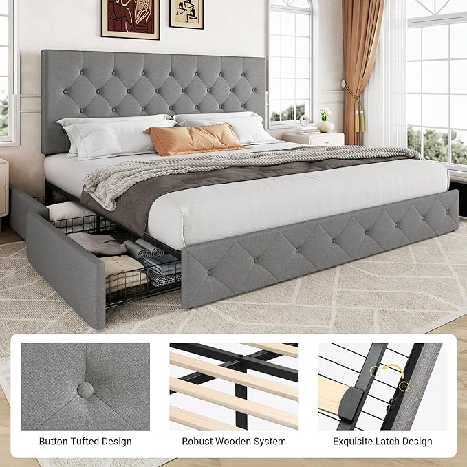 Allewie Upholstered King Size Platform Bed Frame