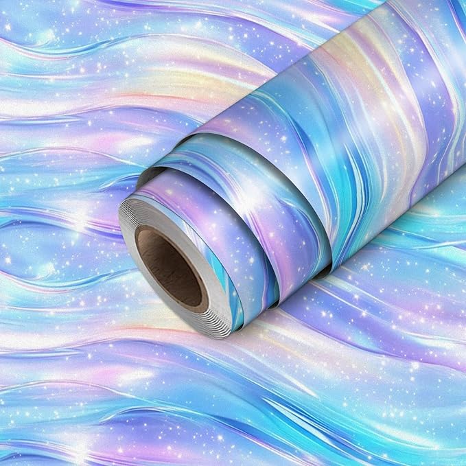 HOMETITUTE Pastel Blue Purple Dream Wave Wallpaper Peel and Stick Contact Paper