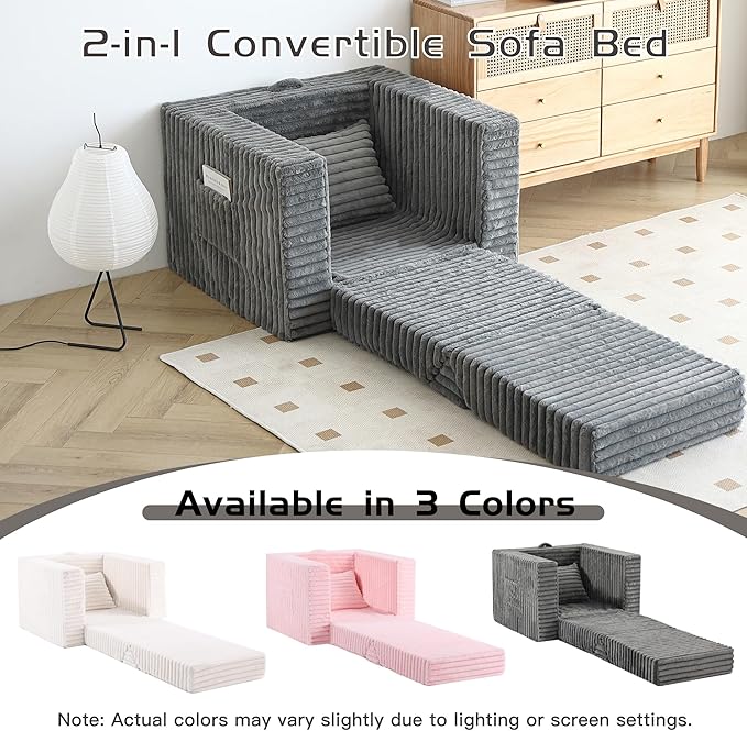 Welnow Folding Sofa Bed with Pillow, Convertible 2-in-1 Sleeper Chair