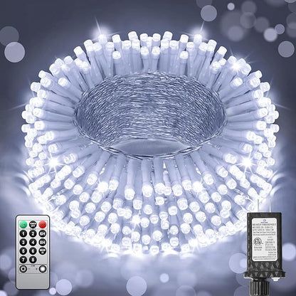 380LED 125FT Christmas Lights, Extra Long Outdoor String Lights Waterproof, Timer & Memory, 8 Modes Dimmable Plug in Fairy for Classroom Decor Outside Tree Wedding Patry Cool White
