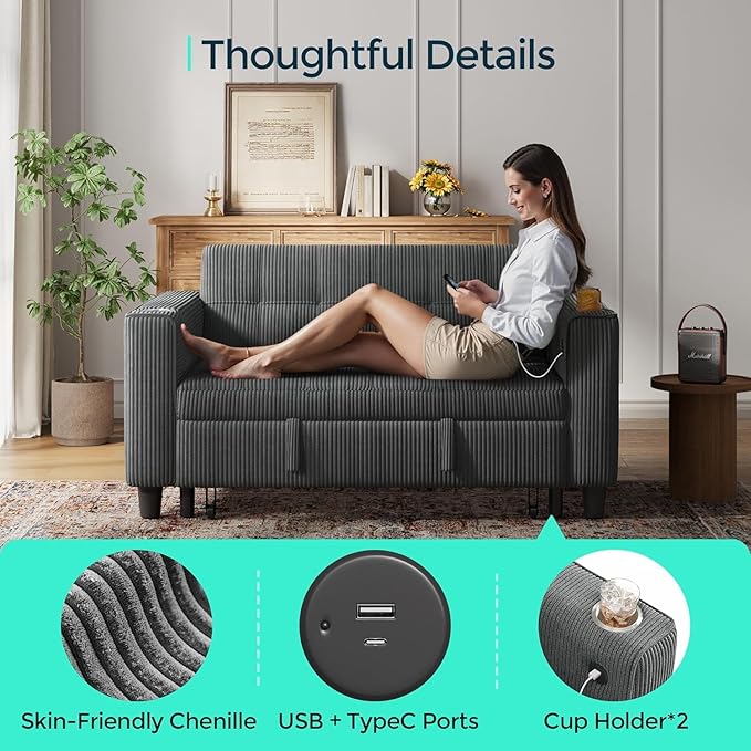 LINSY Sleeper Sofa Bed, Small 3 in 1 Convertible Loveseat Sleeper Couch