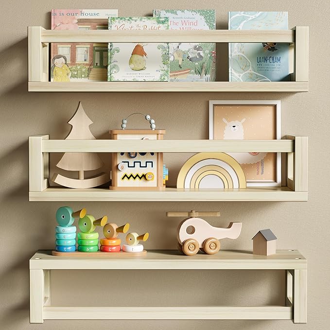 TidyCorner Upgraded Thick Floating Shelves, Solid Wood Bookshelf