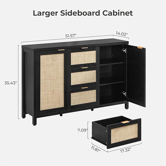 SICOTAS Rattan Sideboard Buffet Coffee Bar Cabinet