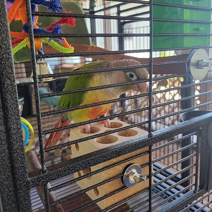 QBLEEV Bird Wooden Block Chew Toy, Parrot Tabletop Puzzle, Small Animal Shredding & Biting Wood Teething Toy for Hamster, Cockatiels, Conures & Budgie