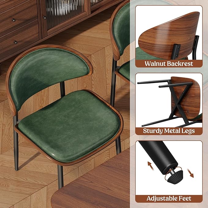 REONEY Dining Chairs Set of 8, Mid-Century Modern Upholstered PU Leather Chairs