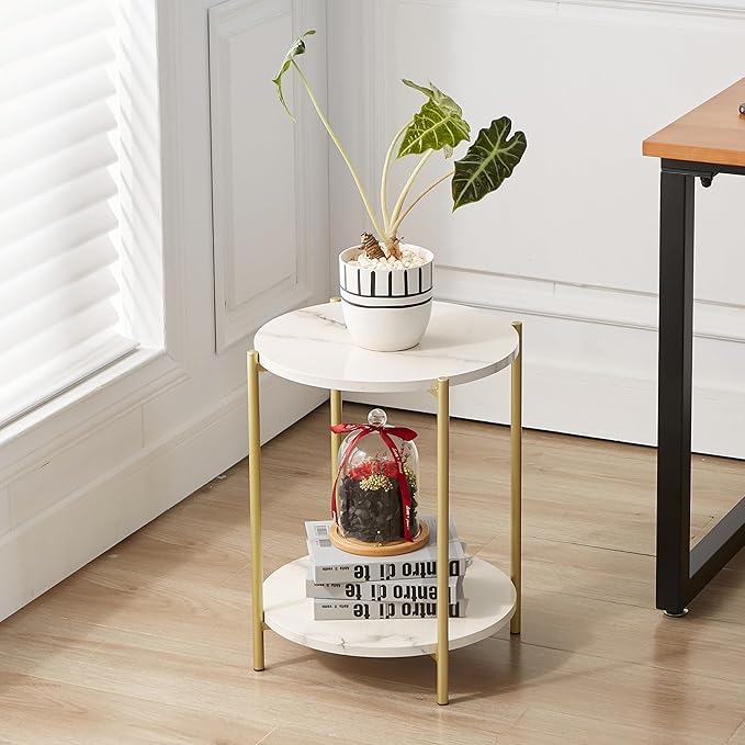 Gawicpy 2 Tier Round Side Table, Folding End Tables Coffee Table Simplistic