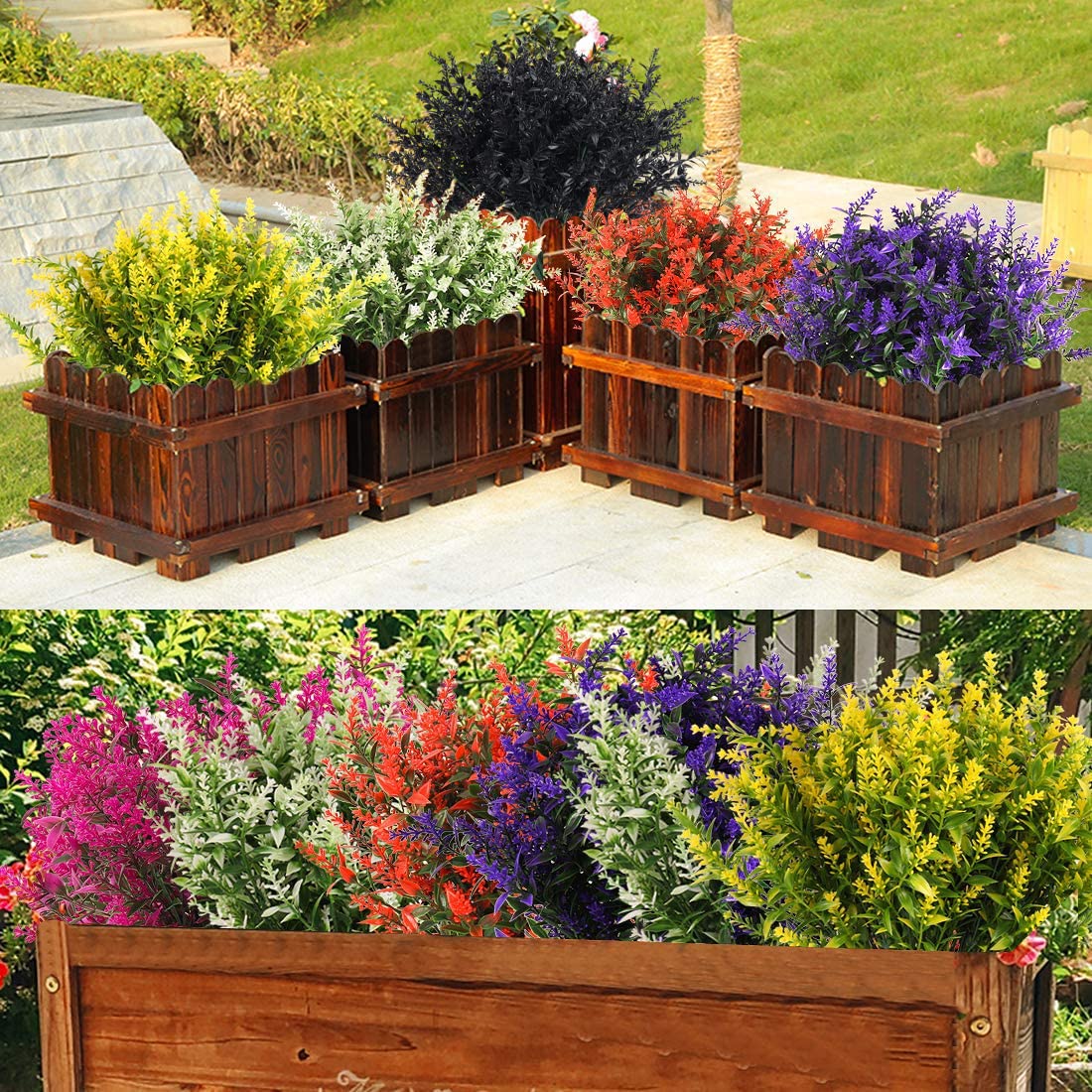 RECUTMS Artificial Flowers Outdoor Fake Plants Artificial Fake Flowers, Faux Outdoor Plastic Plants UV Resistant Shrubs No Fade Faux Plastic Plants Garden Porch Window Box Decorating(Black)