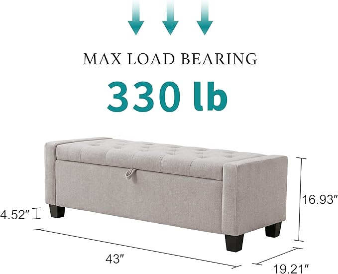 Huatean Home 43" Ottoman with Storage, Storage Ottoman Bench with Safety Hinge