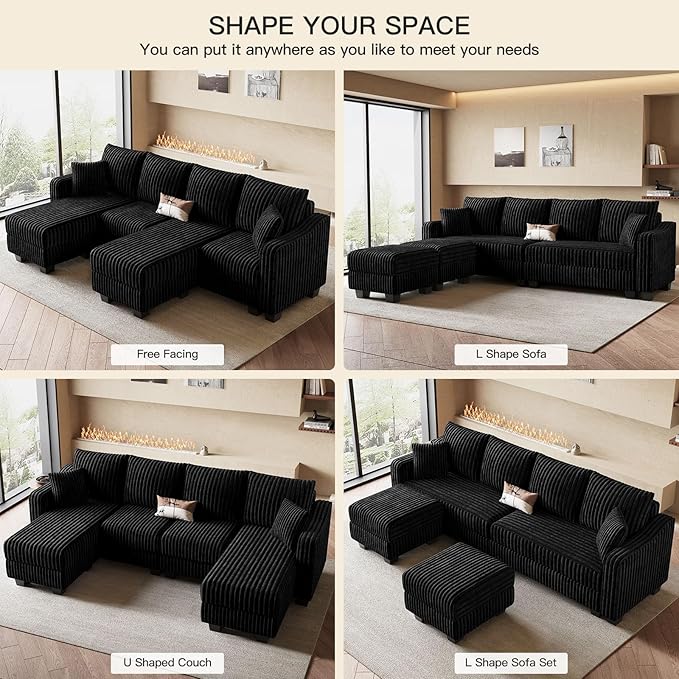 Belffin U Shaped Couch with Reversible Chaises Sectional Couches
