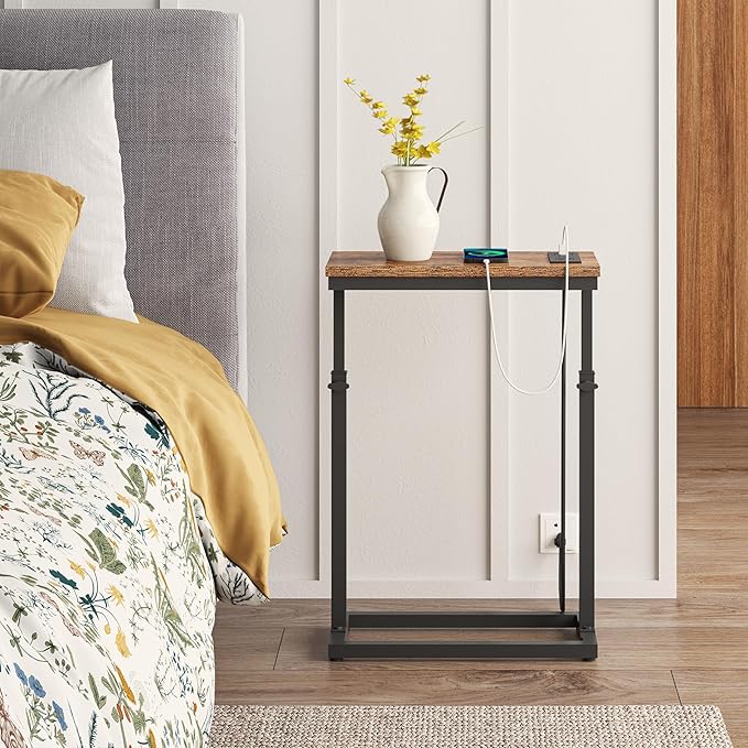 TUTOTAK End Table with Charging Station, Side Table, Tall Couch Table, Sofa