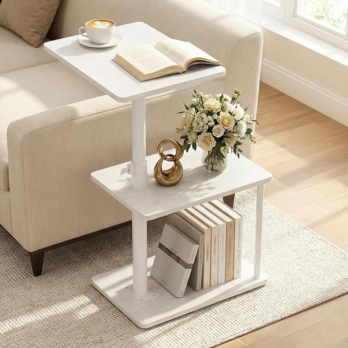 Faesun 360° Swivel Side Table for Height Adjustable, C Shaped End Table for