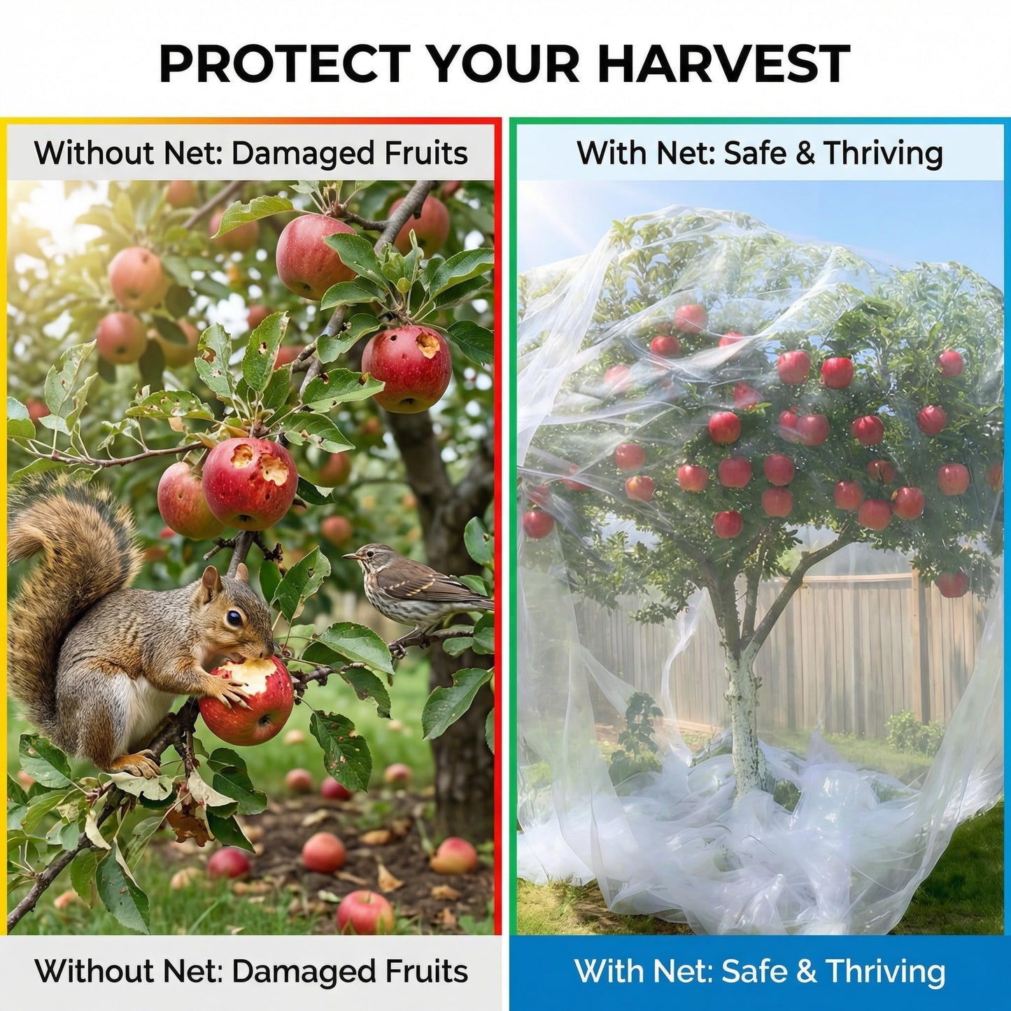 6.5x6.5x6.5Ft Extra Large Fruit Tree Netting Cover with Zipper & Drawstring, Garden Mesh Netting for Protecting Plants from Birds,Bug& Squirrels,Ultra Fine Weather Resistant Tree Netting