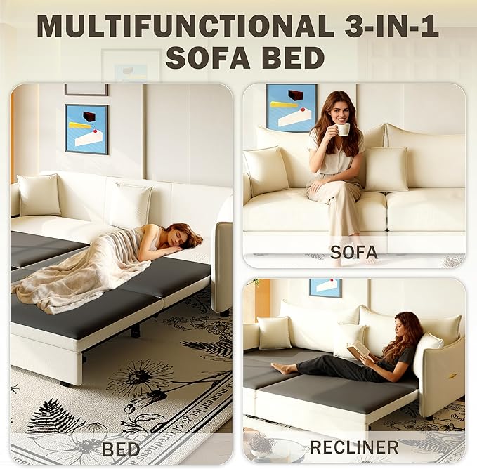 KEIKI 81.9" King Pull Out Sofa Bed, 3-in-1 Convertible Sleeper Sofa