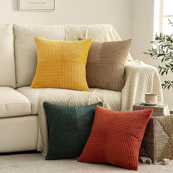 MIULEE Green Rust Throw Pillow Covers 18x18 Inch Set of 4 Boho Farmhouse Soft