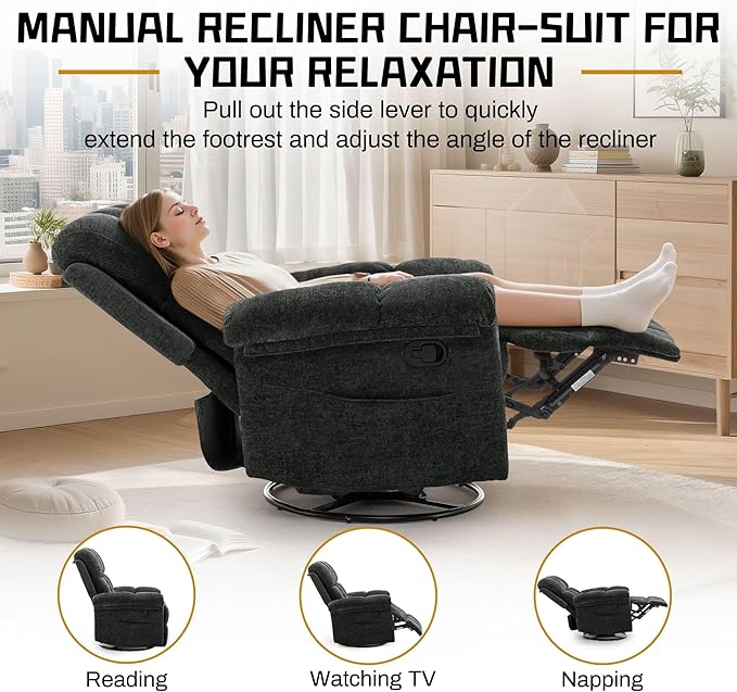 Korser Recliner Chair, Swivel Rocker Recliner Chair