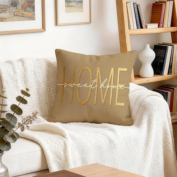 OBSEDE Inspirational Beige Marble Decorative Throw Pillow Covers 18 × 18 in