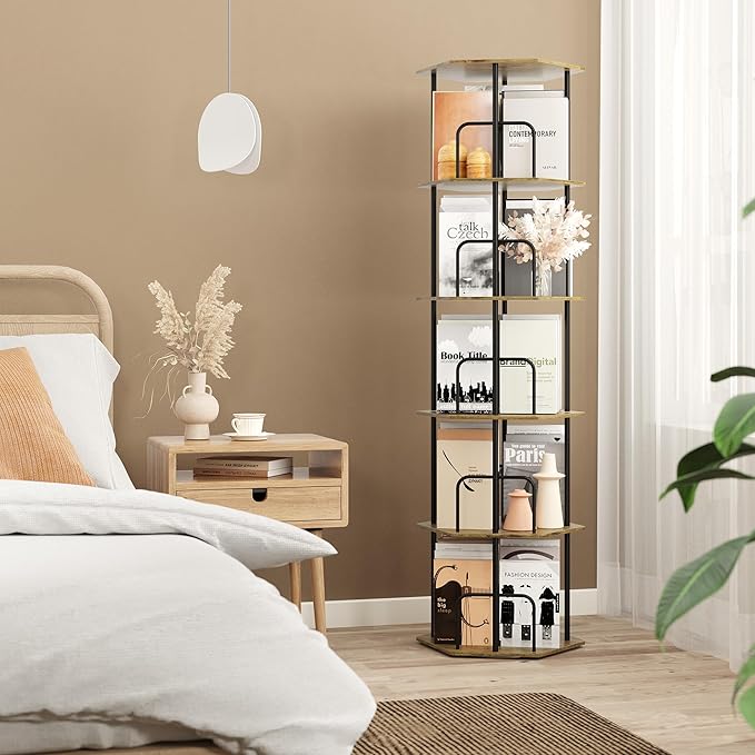 SUNMORY 5 Tier Rotating Bookshelf Tower, Revolving 360 ° Spinning Bookcase