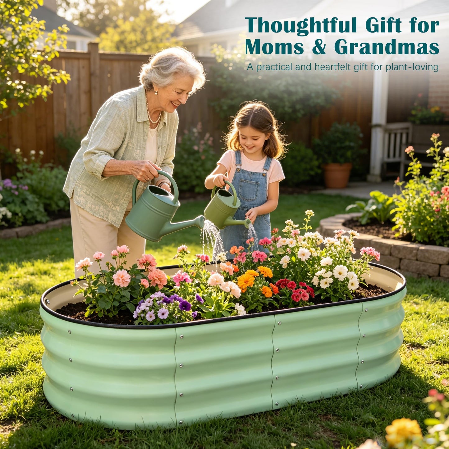 Chonsun Metal Raised Garden Bed, Extra Large Oval Galvanized Steel Raised Planter Box, Mint Green Garden Bed for Vegetables Flowers Herbs, Outdoor Patio Backyard Weather Resistant