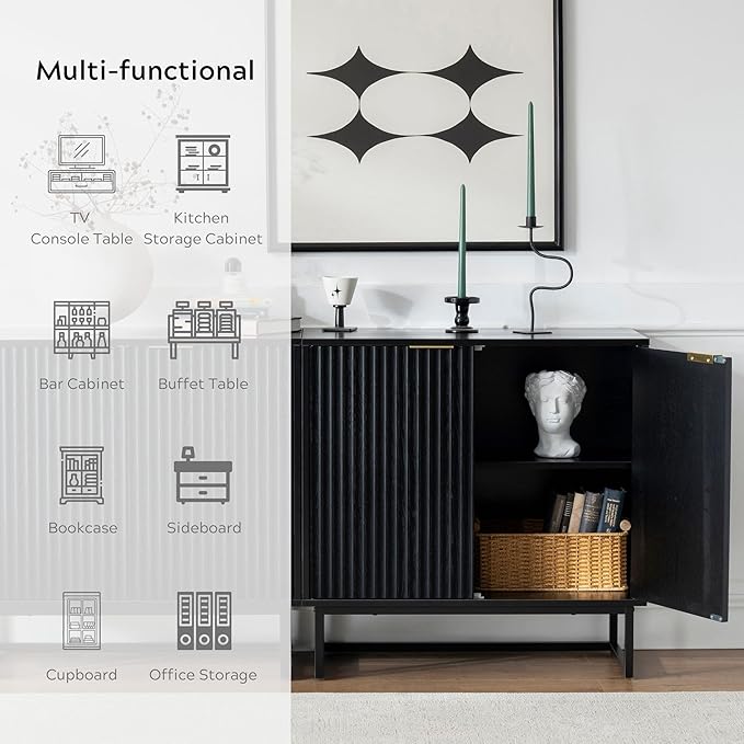 EYYTHUNG Fluted Storage Cabinet Sideboard Buffet Cabinet, Modern Accent Cabinets