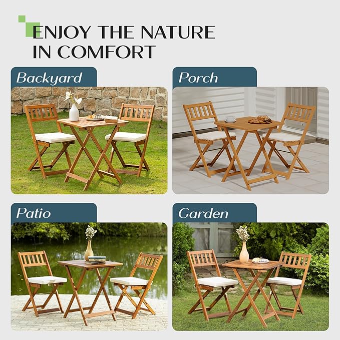 IDZO Heavy Duty 400lbs Capacity Patio Bistro Sets, 3 Piece Outdoor Folding
