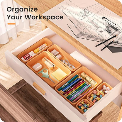 A-LUGEI【𝟰𝟲𝗣𝗖𝗦】【5 Size】Tool Box Organizer Tray Divider Set, 【Orange】 Desk Drawer Organizer,Garage Organization and Storage Toolbox Accessories Rolling Tool Chest Cart Cabinet WorkBench Part