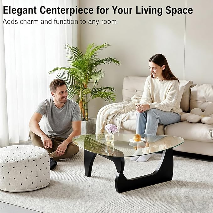 Modern Coffee Table for Living Room, 35.8" Minimalist Black Center Table