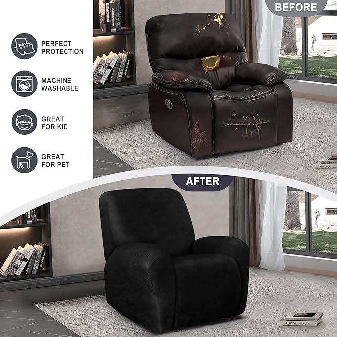 ANARACHON Leather Look Recliner Chair Covers, 4-Pieces Stretch Recliner Cover