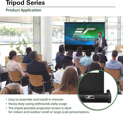 Elite Screens Tripod, 100-Inch 4:3 Portable Projector Screen with Stand– MaxWhite 2, 1.1 Gain, Adjustable Indoor Outdoor Pull Up Projection Screen for Home Theater, Office & Classroom, T100UWV1, Black