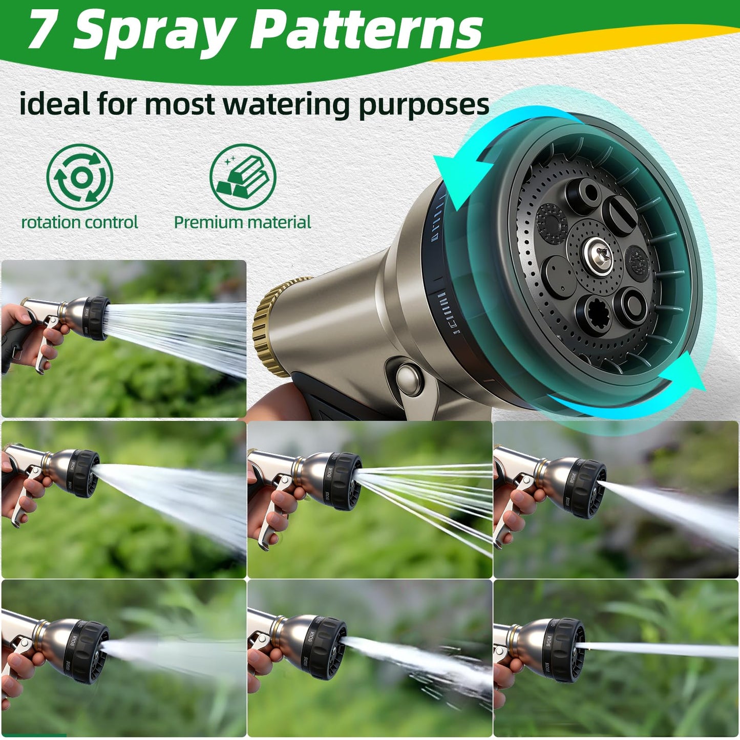 ARXIVE Garden Hose Nozzle,Heavy Duty High Pressure Hand Sprayer,100% Metal Water Hose Sprayer Nozzle with 7 Spray Patterns for Watering Garden,Lawns,Car Washing and Pet Washing