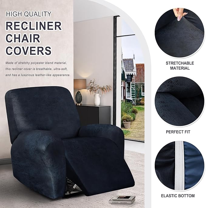 ANARACHON Leather Look Recliner Chair Covers, 4-Pieces Stretch Recliner Cover